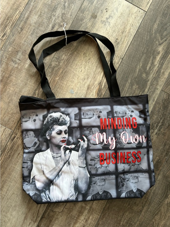 I love lucy Handbags - Lucy Minding My Own Business Black Graphic Tote Bag
